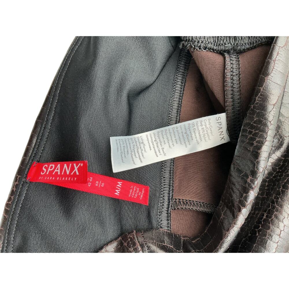 Spanx Textured Brown Faux Leather Croc Shine Leggings Size M - Picture 4 of 4